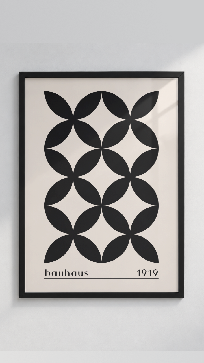 Bauhaus 1919 – Black Interlocking Circles Framed Art Print