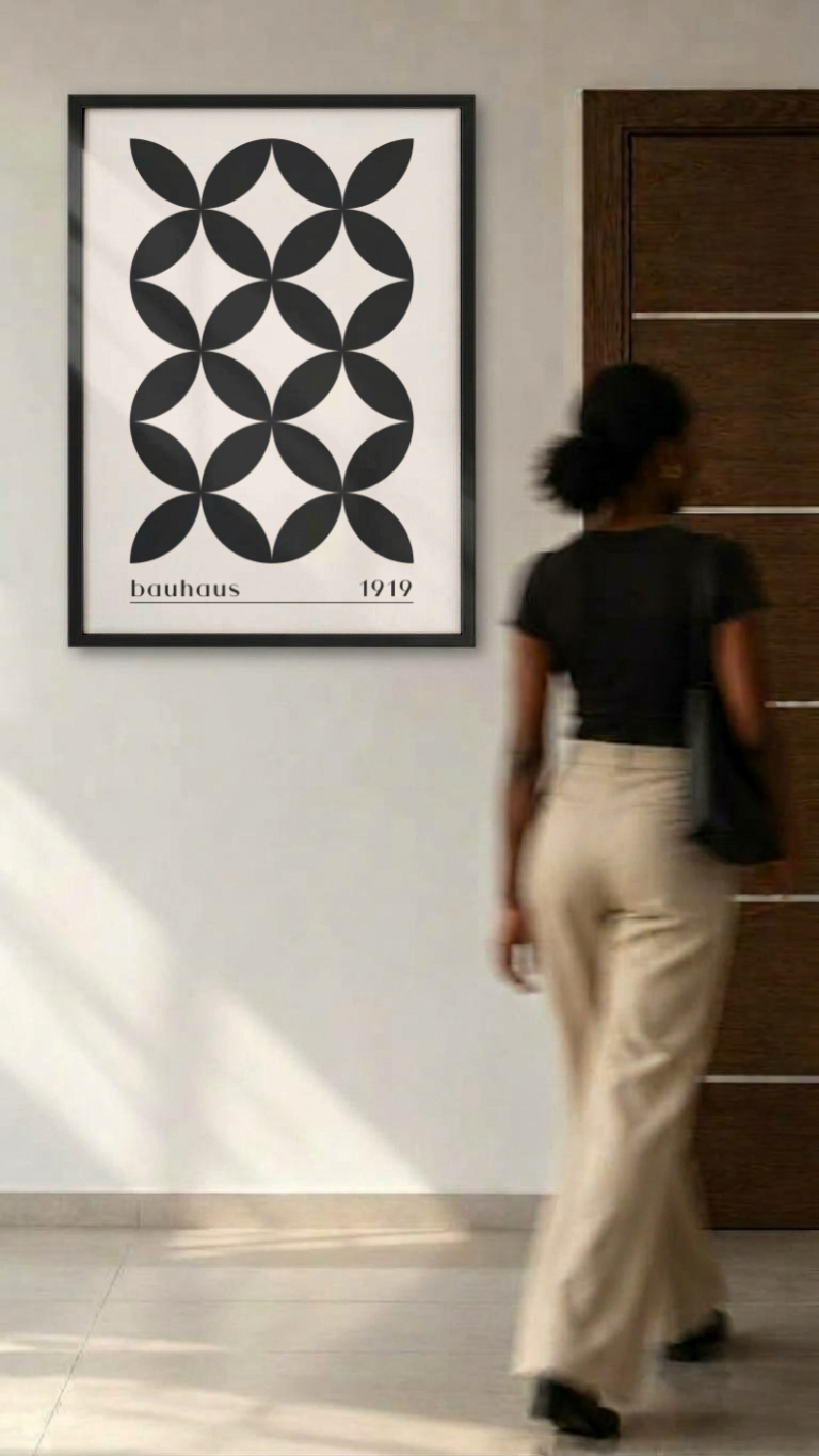 Bauhaus 1919 – Black Interlocking Circles Framed Art Print