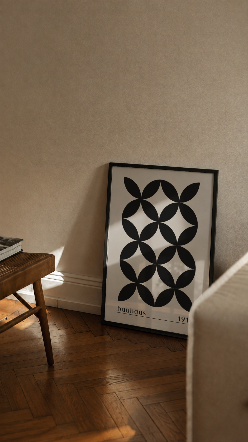 Bauhaus 1919 – Black Interlocking Circles Framed Art Print