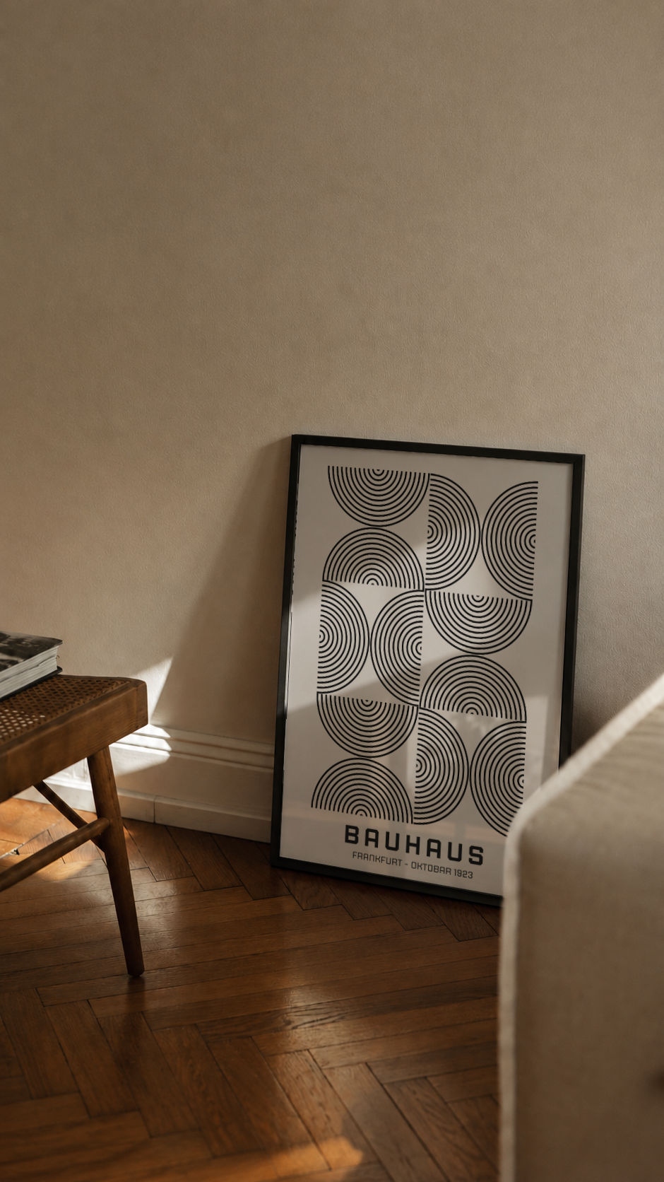 Bauhaus Frankfurt Oktober 1923 – Concentric Semicircle Line Art Framed Print