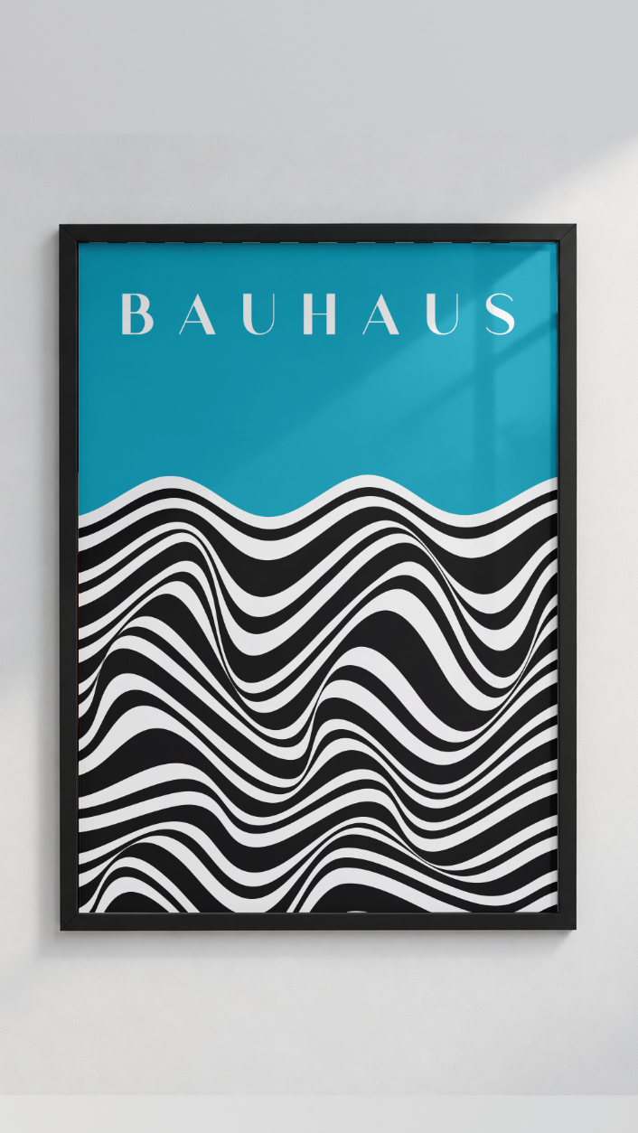 Bauhaus Optical Waves – Black and White Wave Pattern Framed Art Print