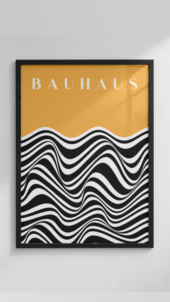 Bauhaus Optical Waves – Black and White Wave Pattern Framed Art Print
