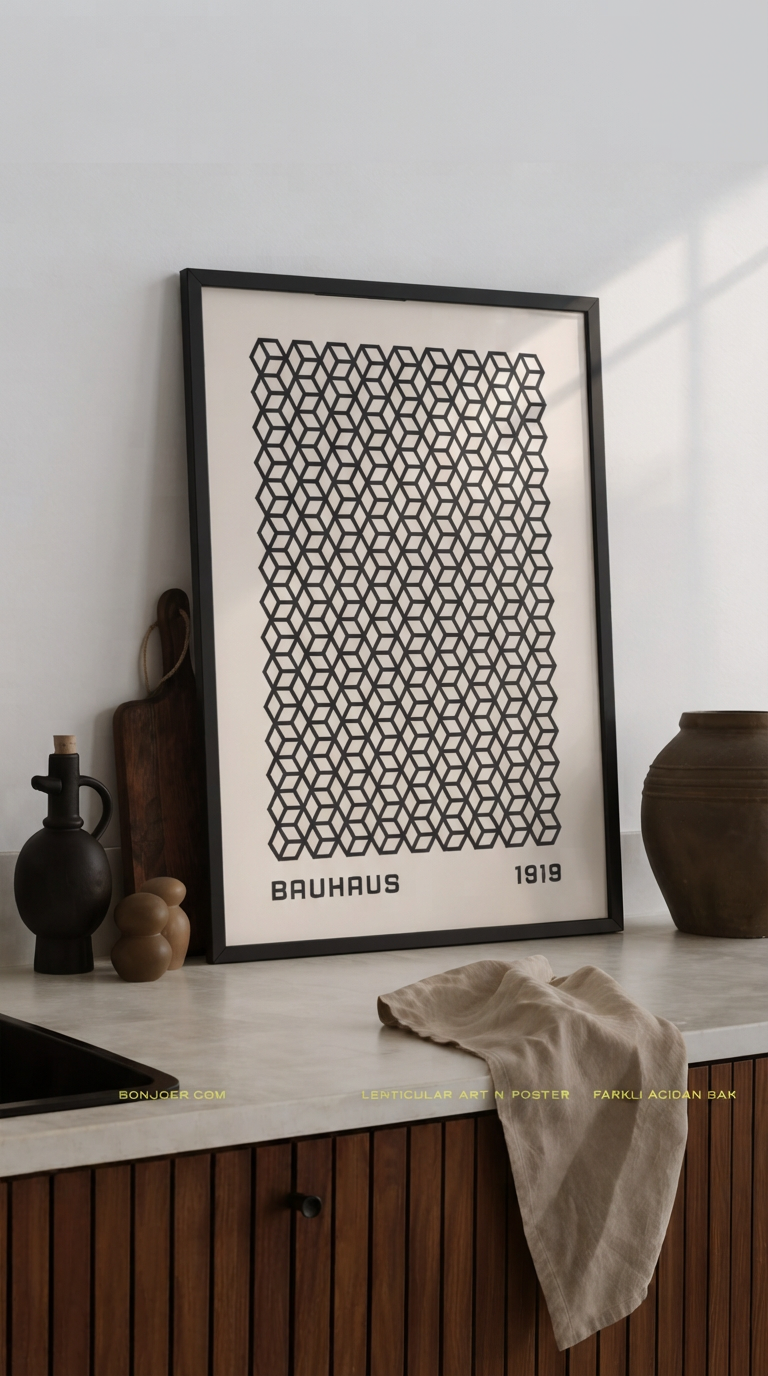 Bauhaus 1919 – Black Isometric Cube Pattern Framed Art Print