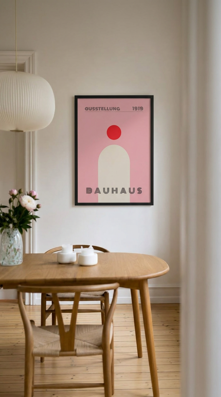 Bauhaus Ausstellung 1919 – Blush Pink Arch and Red Sun Framed Art Print