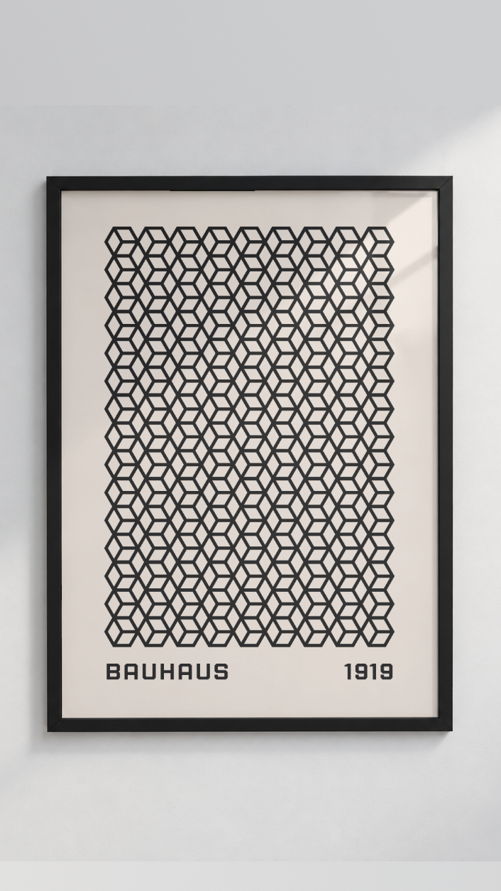 Bauhaus 1919 – Black Isometric Cube Pattern Framed Art Print