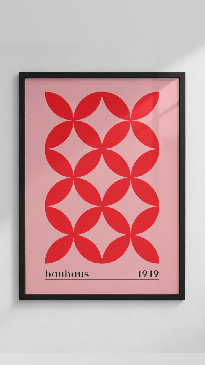 Bauhaus 1919 – Red and Pink Interlocking Circles Framed Art Print