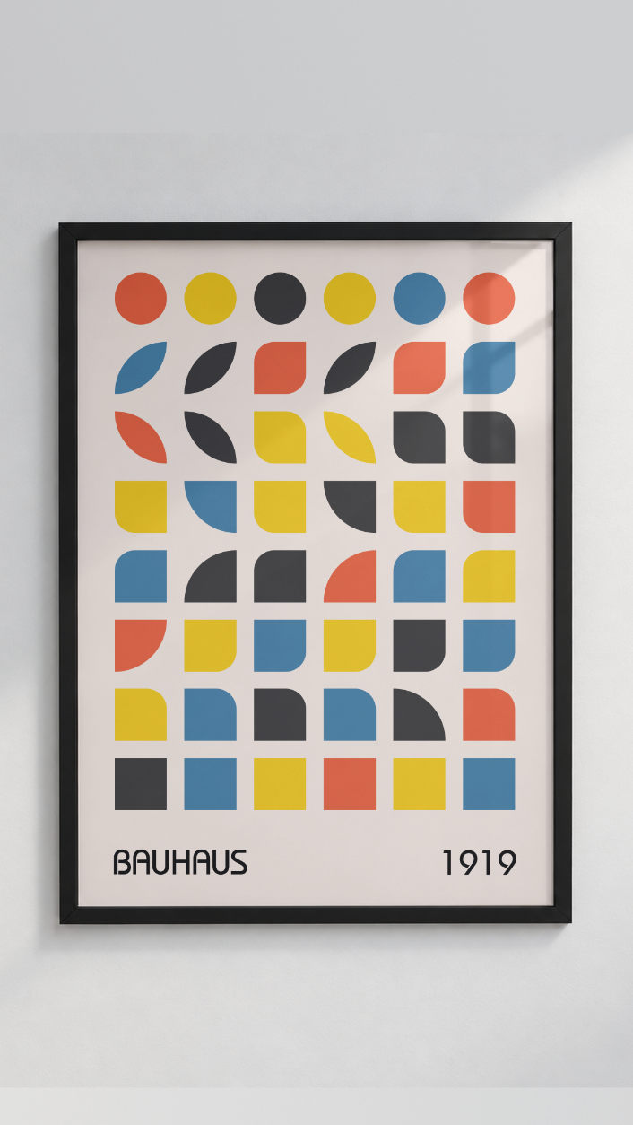 Bauhaus 1919 – Primary Color Geometric Grid Framed Art Print