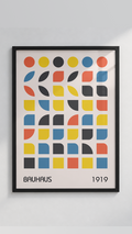 Bauhaus 1919 – Primary Color Geometric Grid Framed Art Print