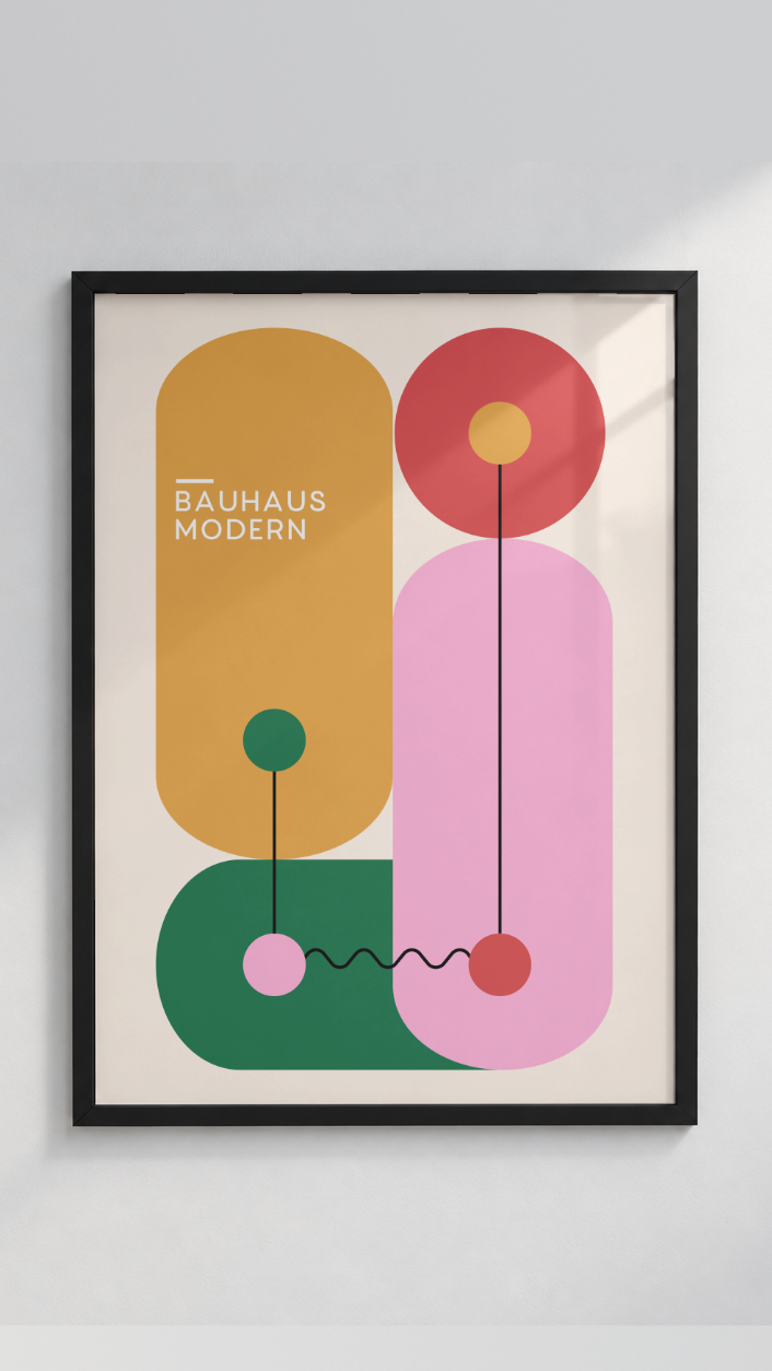 Bauhaus Modern – Colorful Geometric Shapes Framed Art Print