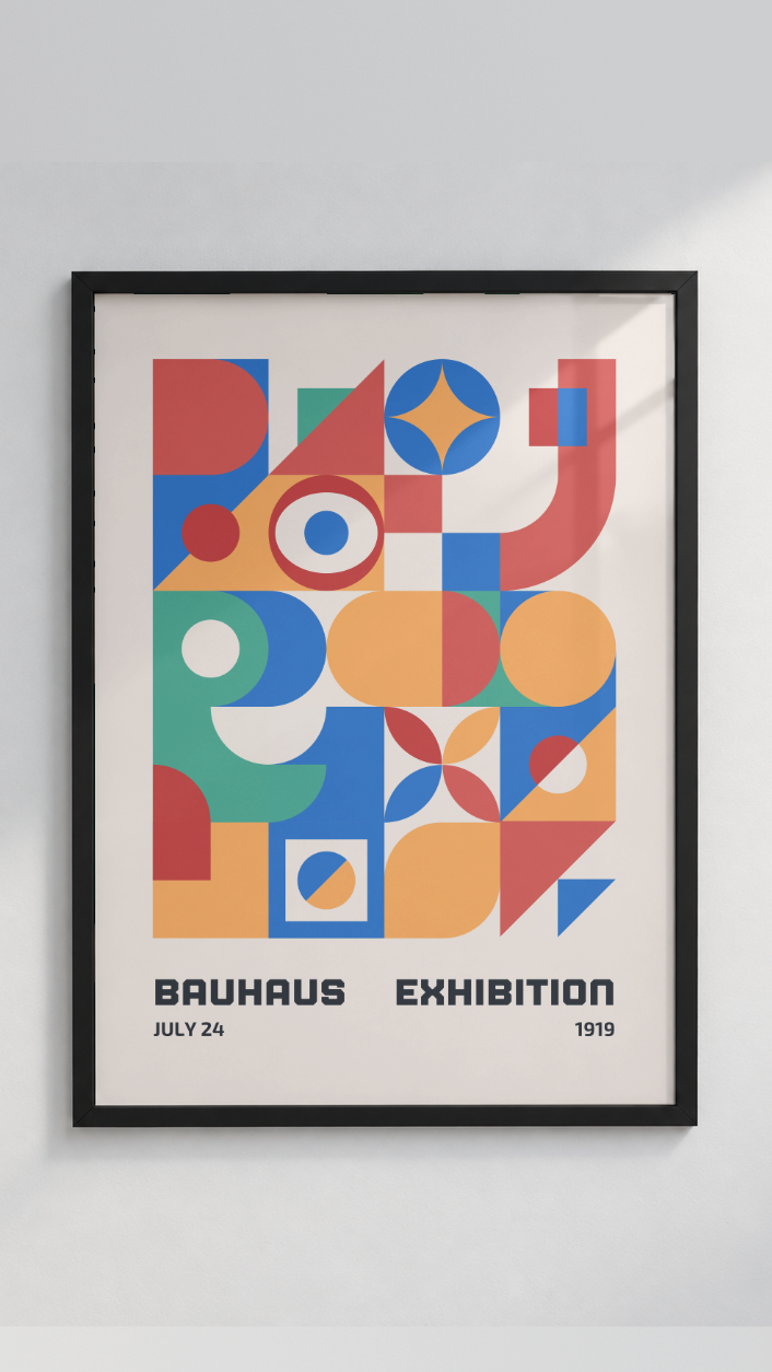 Bauhaus Exhibition July 1919 – Colorful Geometric Collage Framed Art Print