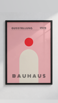 Bauhaus Ausstellung 1919 – Blush Pink Arch and Red Sun Framed Art Print