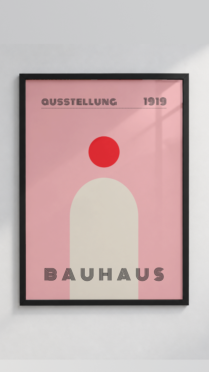 Bauhaus Ausstellung 1919 – Blush Pink Arch and Red Sun Framed Art Print