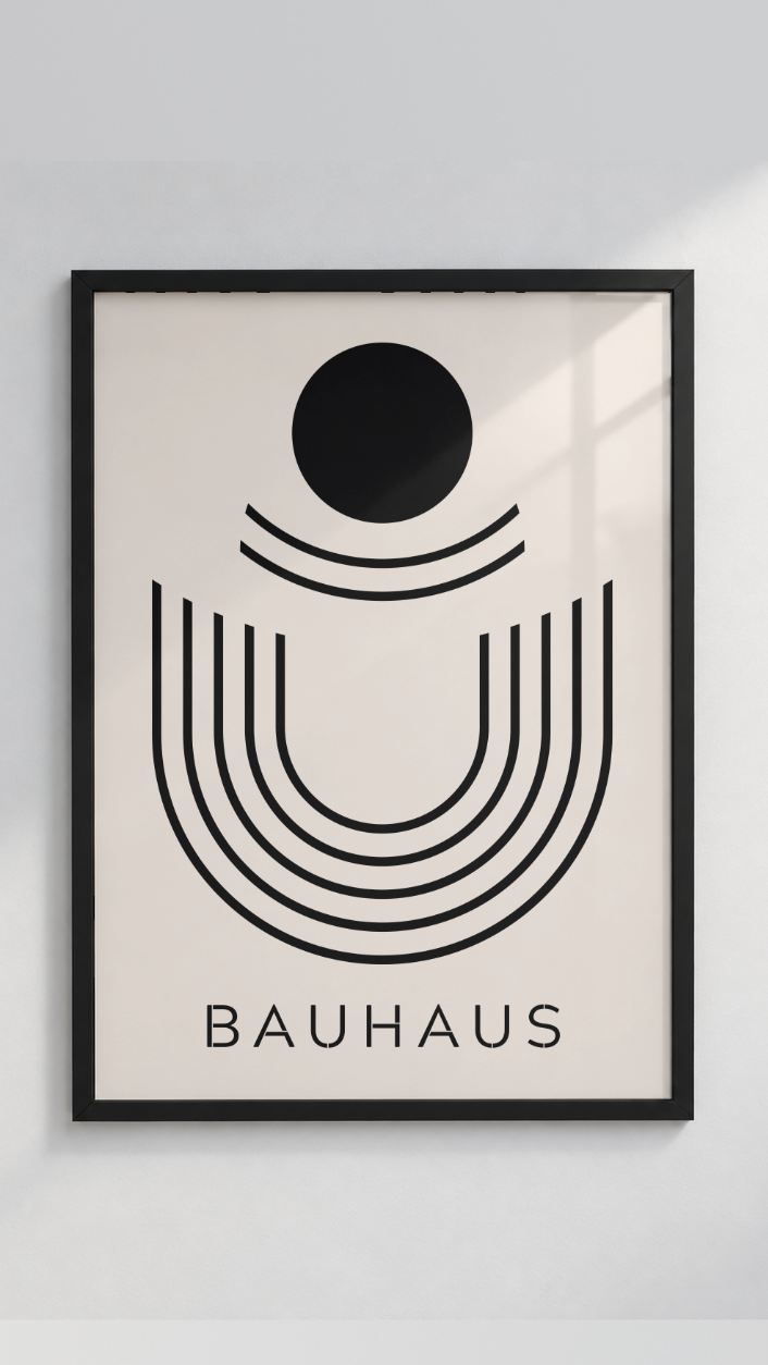 Bauhaus Minimalist Arches and Sun – Black Line Art Framed Art Print