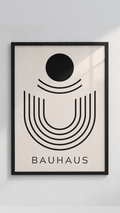 Bauhaus Minimalist Arches and Sun – Black Line Art Framed Art Print