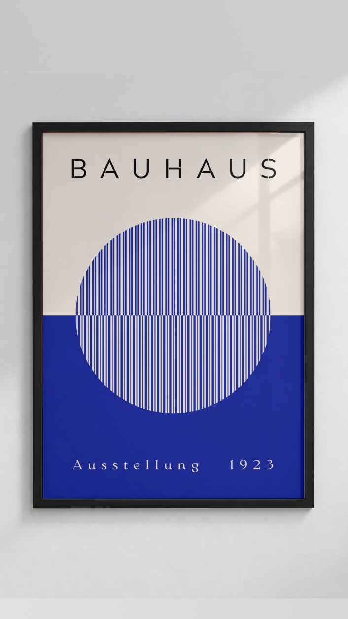 Bauhaus Ausstellung 1923 – Cobalt Blue Striped Circle Framed Art Print