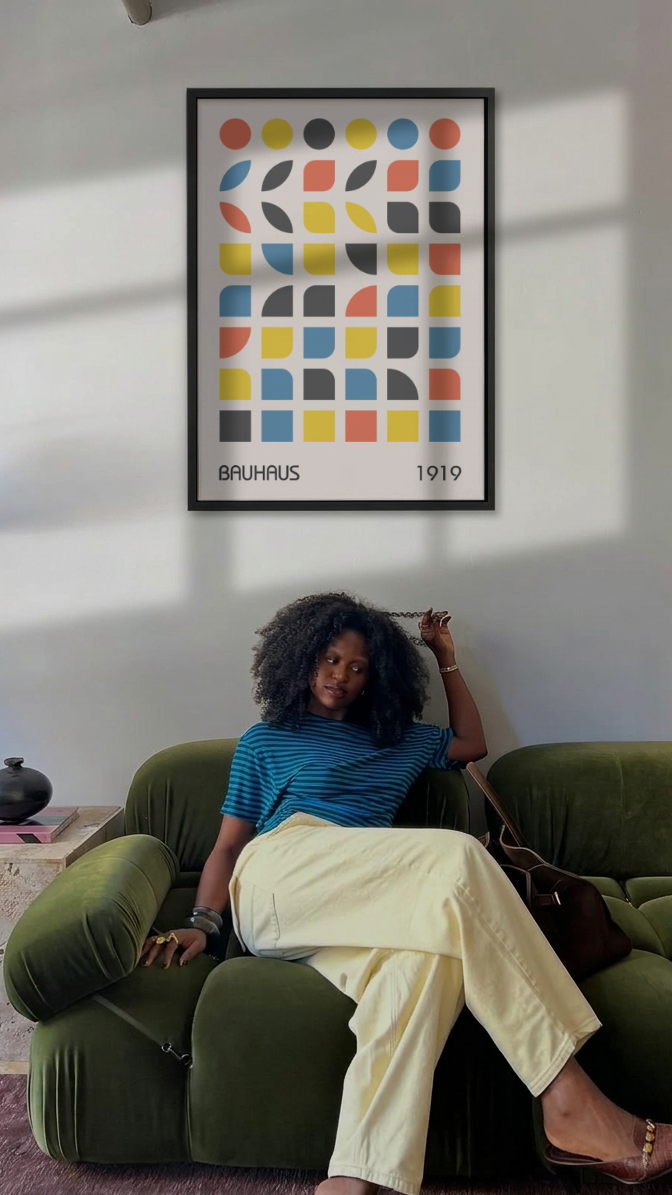 Bauhaus 1919 – Primary Color Geometric Grid Framed Art Print