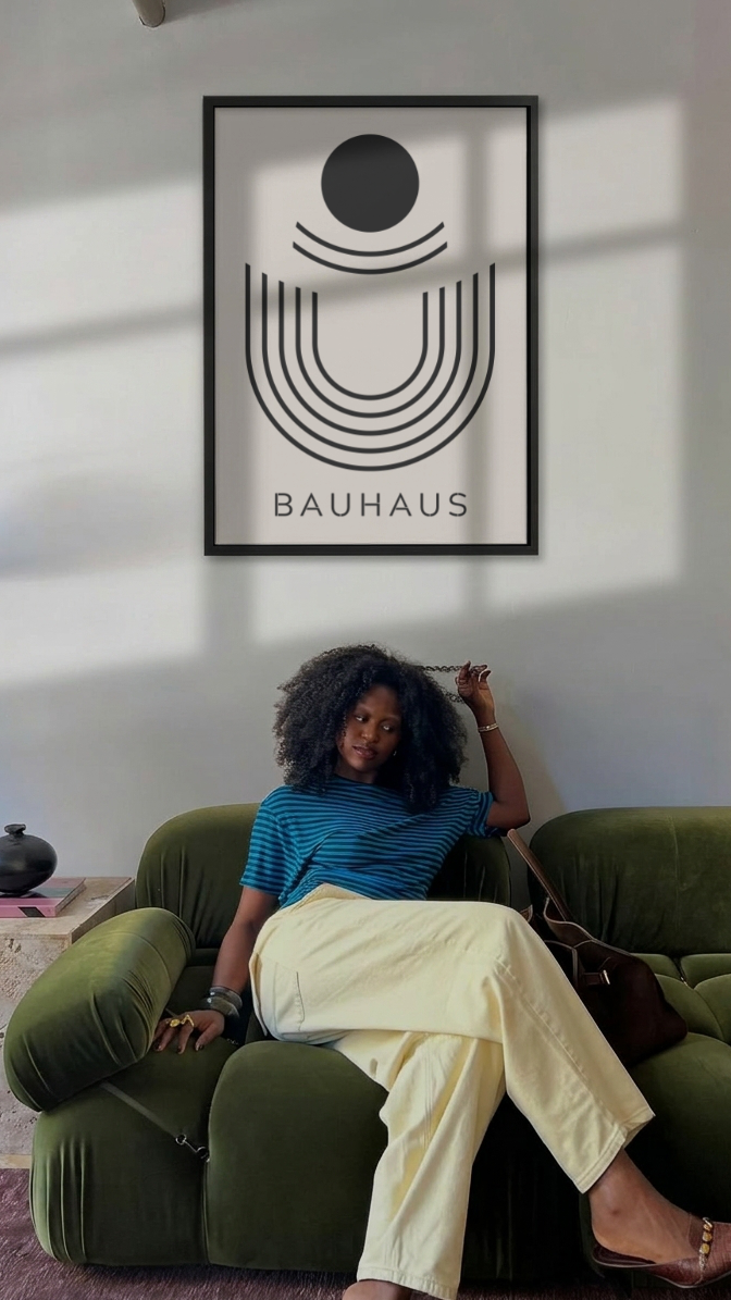 Bauhaus Minimalist Arches and Sun – Black Line Art Framed Art Print