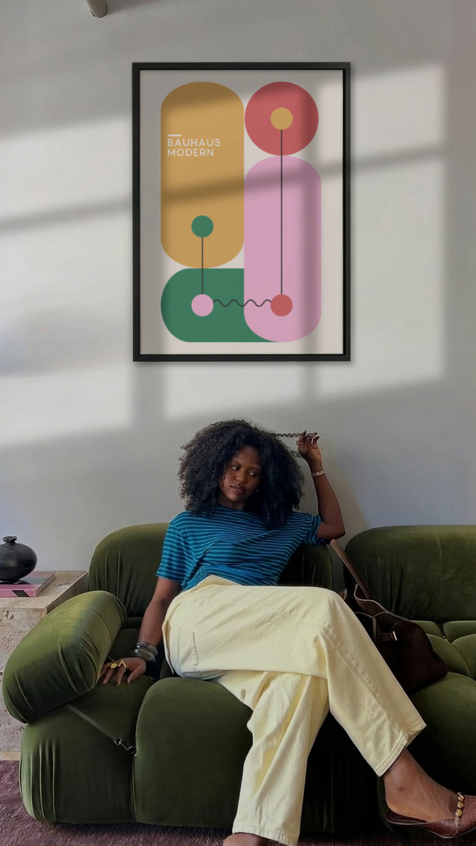 Bauhaus Modern – Colorful Geometric Shapes Framed Art Print