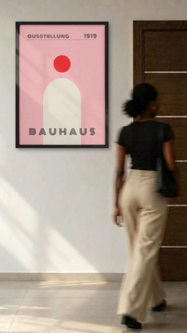 Bauhaus Ausstellung 1919 – Blush Pink Arch and Red Sun Framed Art Print