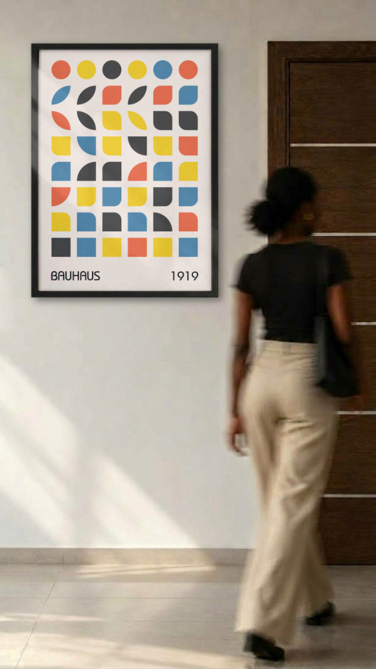 Bauhaus 1919 – Primary Color Geometric Grid Framed Art Print
