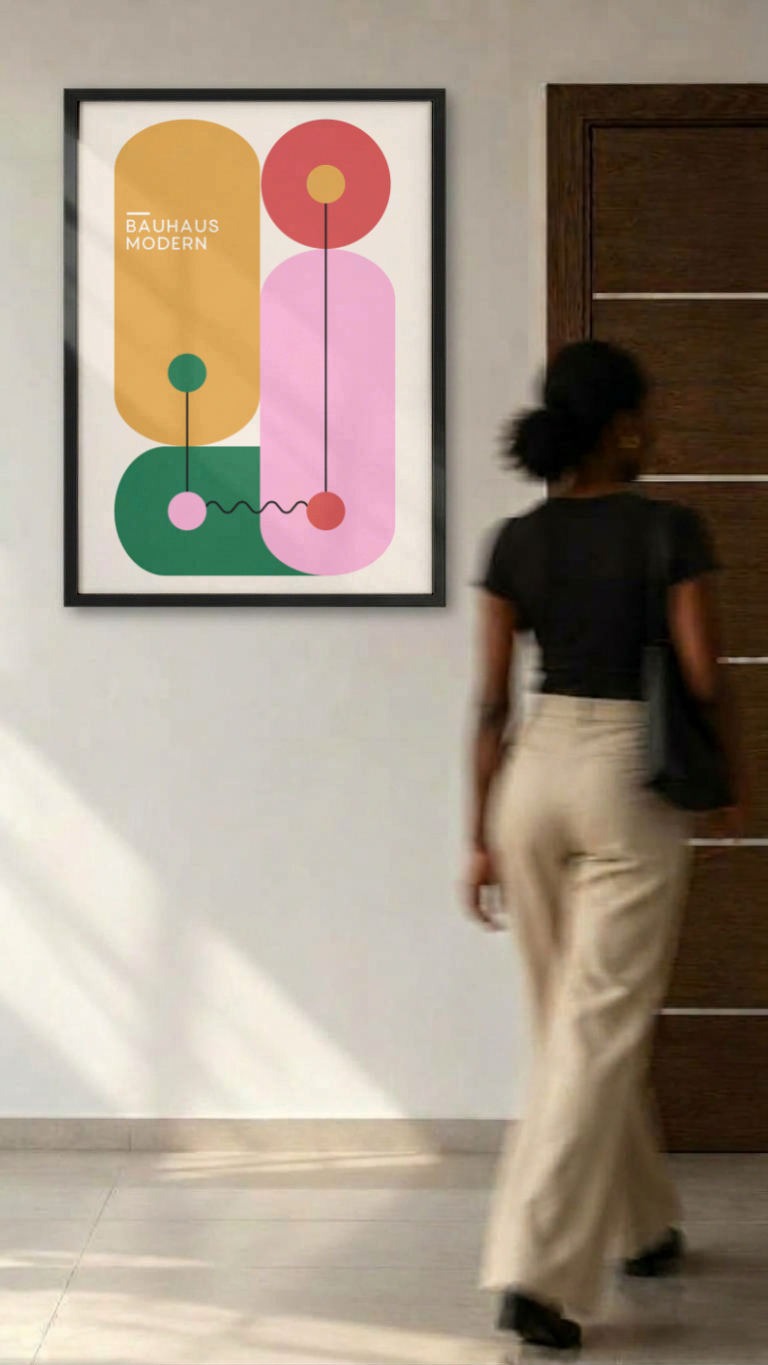 Bauhaus Modern – Colorful Geometric Shapes Framed Art Print