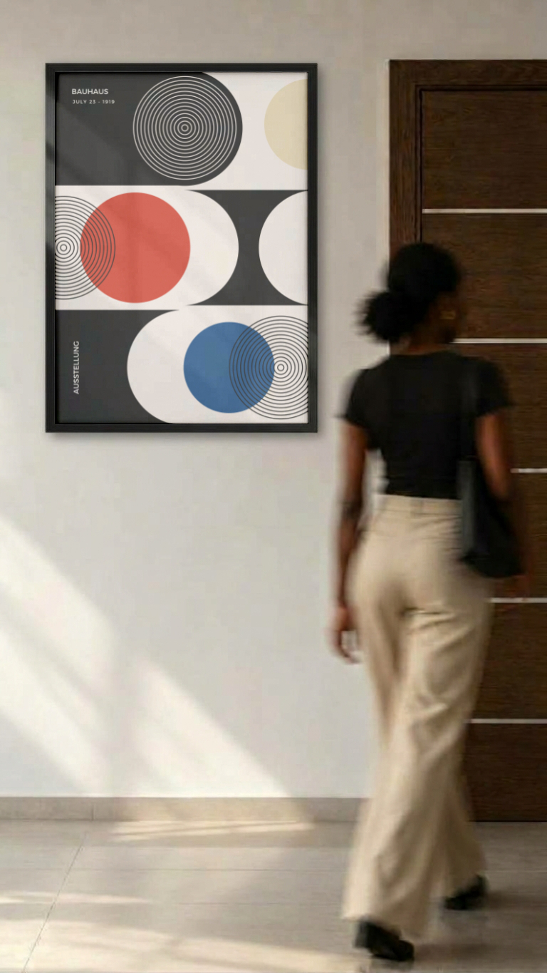 Bauhaus Ausstellung July 1919 – Concentric Circles Color Block Framed Art Print