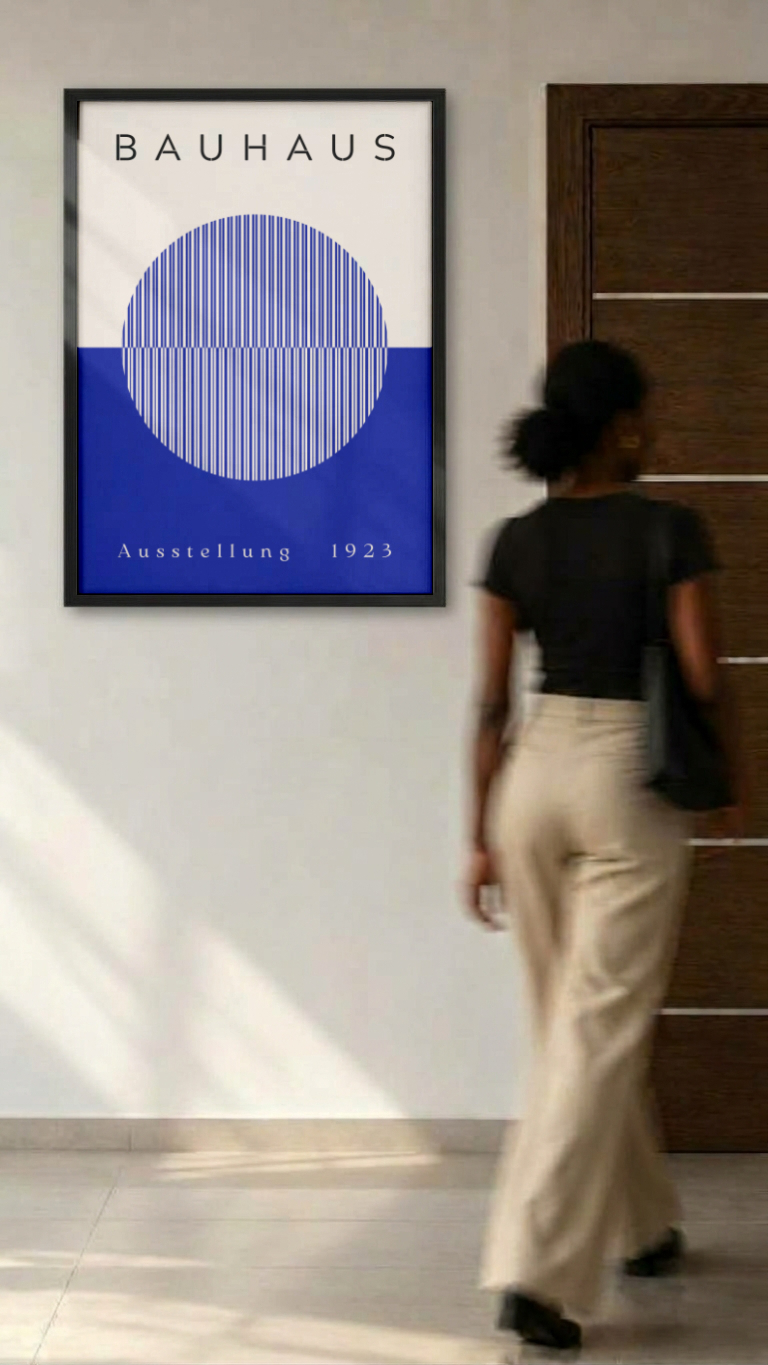 Bauhaus Ausstellung 1923 – Cobalt Blue Striped Circle Framed Art Print