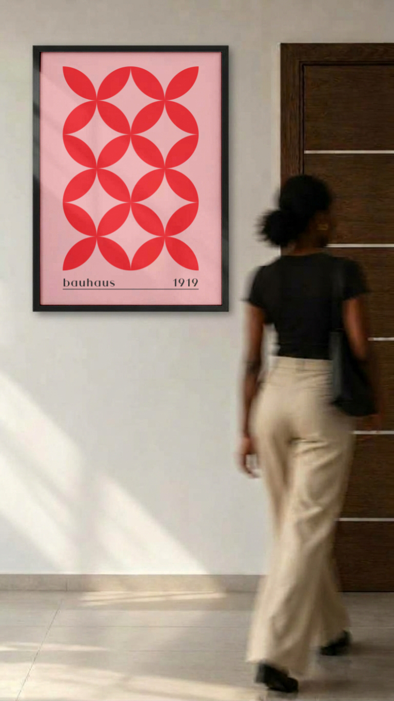 Bauhaus 1919 – Red and Pink Interlocking Circles Framed Art Print