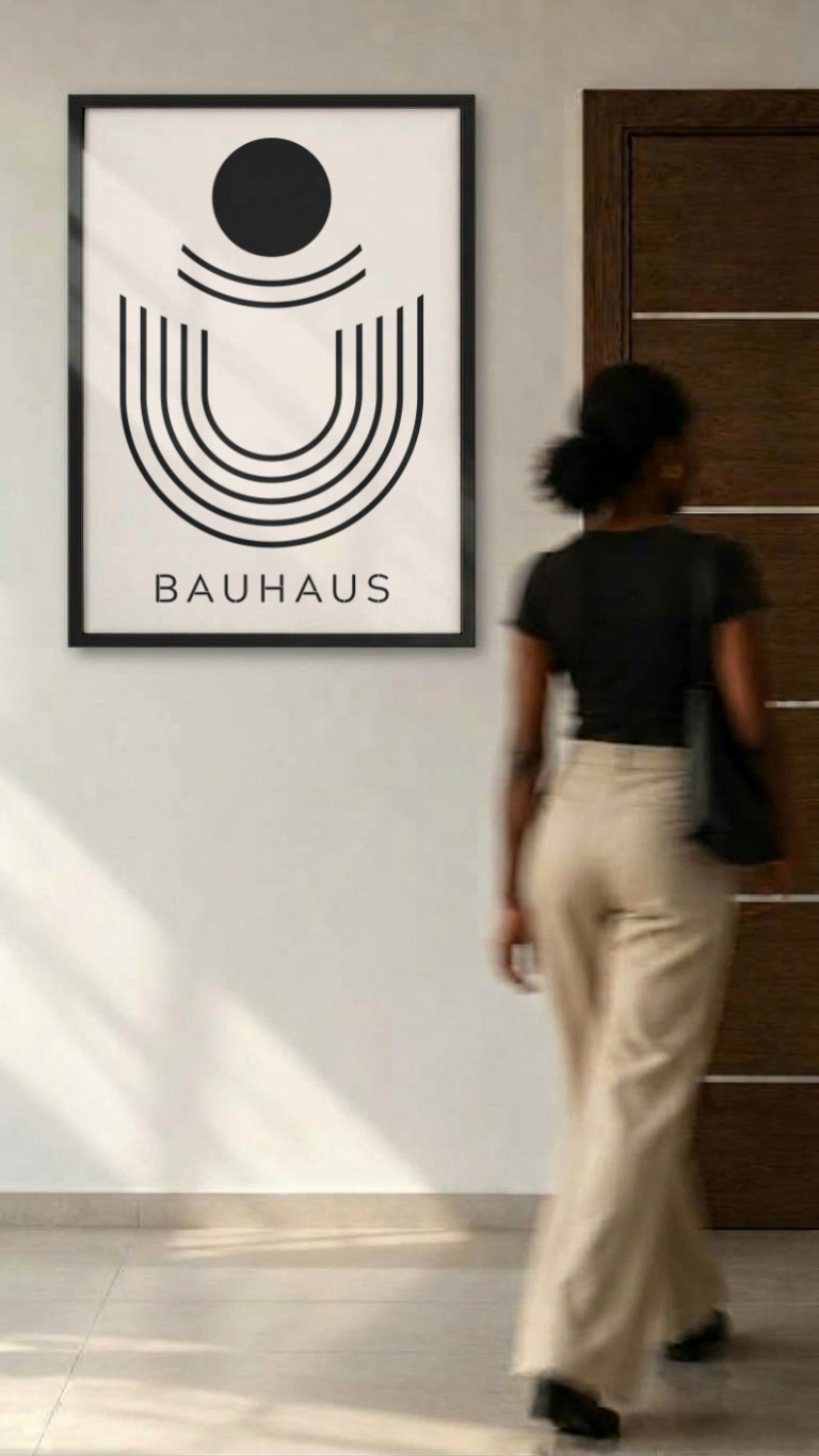 Bauhaus Minimalist Arches and Sun – Black Line Art Framed Art Print