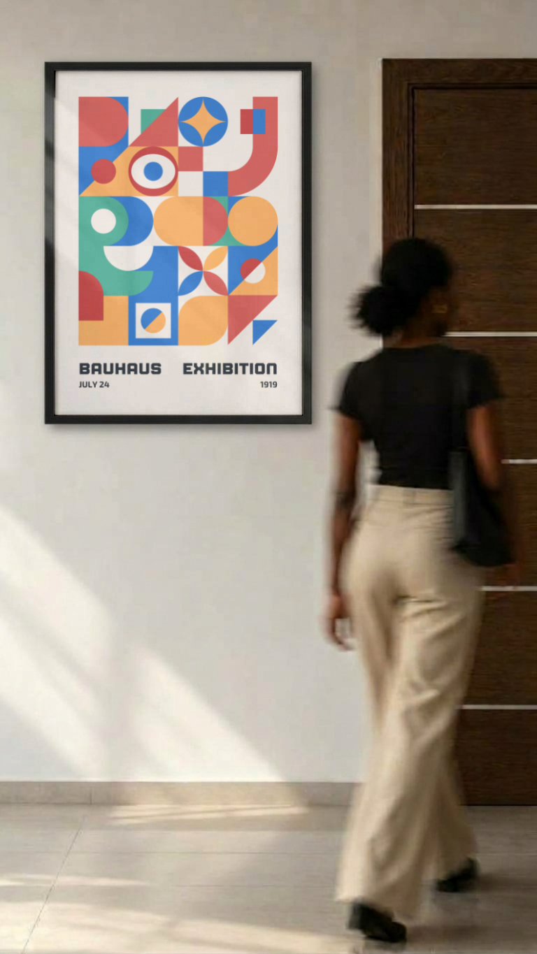 Bauhaus Exhibition July 1919 – Colorful Geometric Collage Framed Art Print