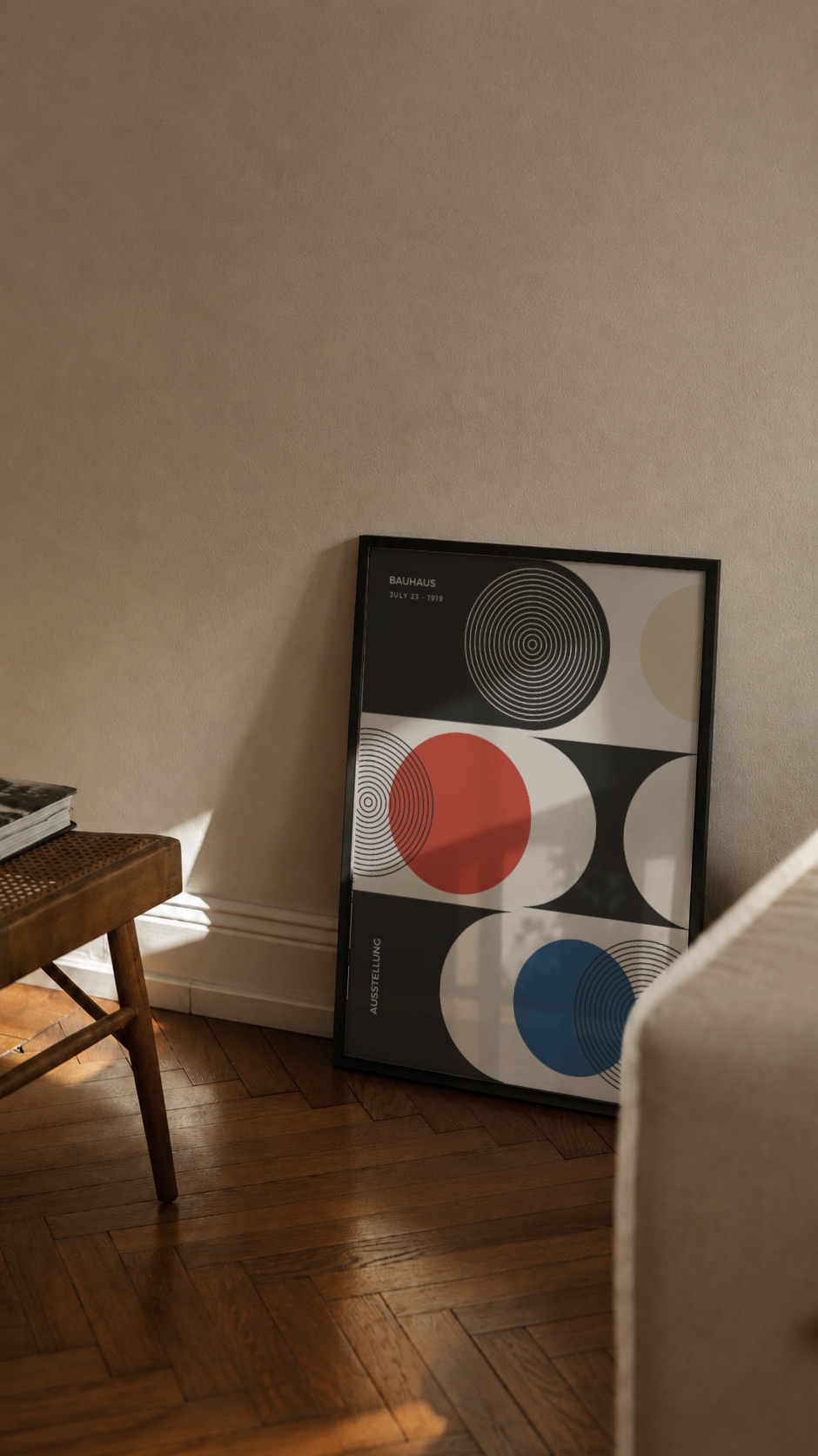 Bauhaus Ausstellung July 1919 – Concentric Circles Color Block Framed Art Print