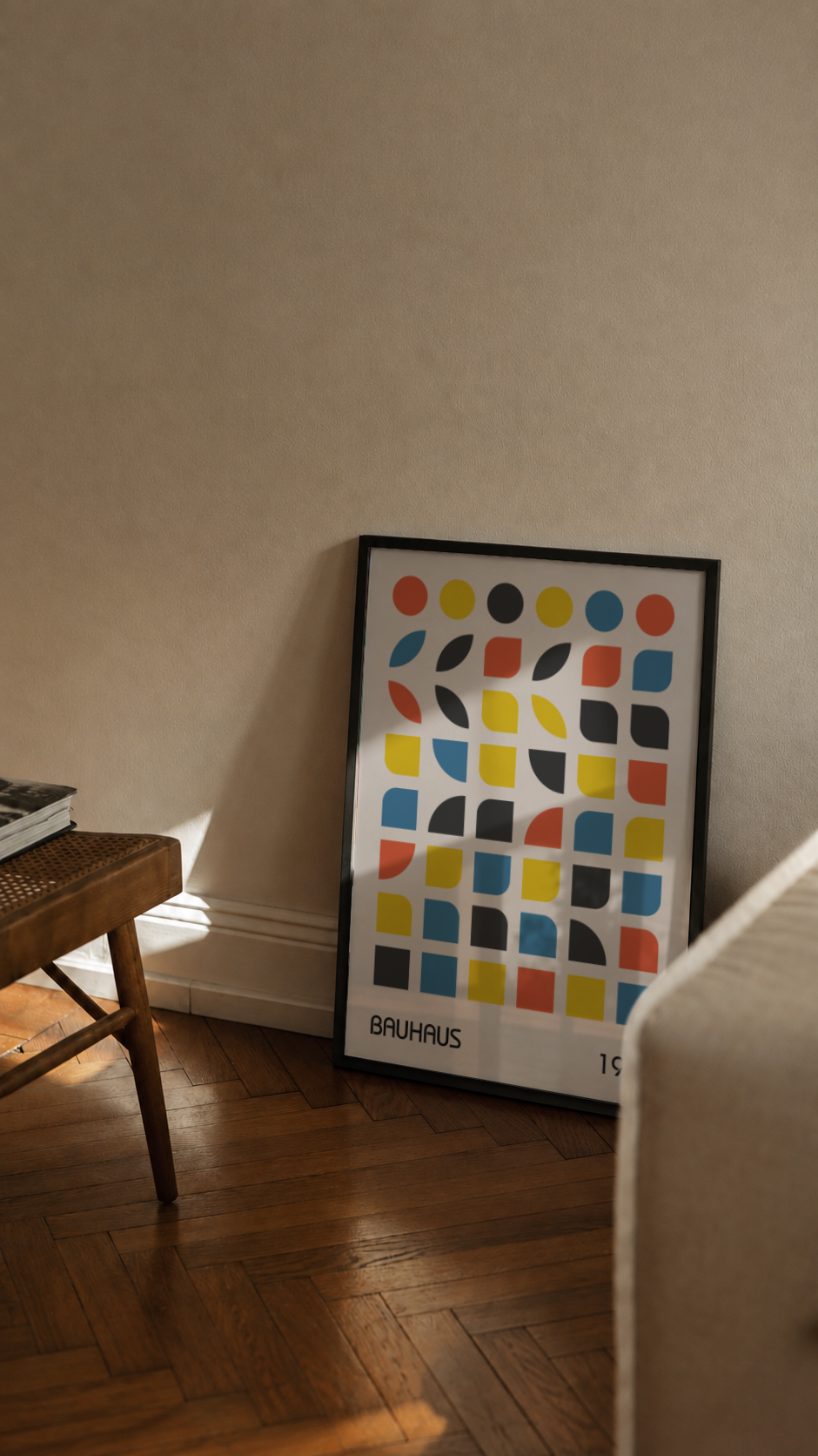 Bauhaus 1919 – Primary Color Geometric Grid Framed Art Print