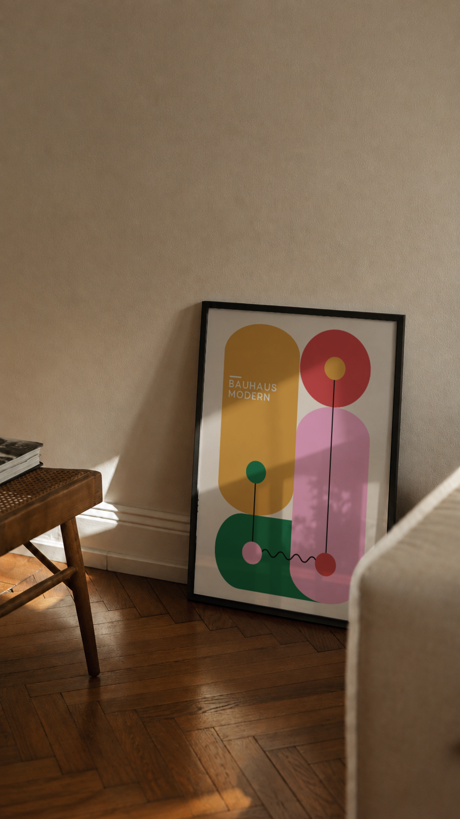 Bauhaus Modern – Colorful Geometric Shapes Framed Art Print