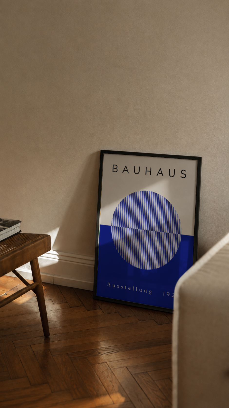 Bauhaus Ausstellung 1923 – Cobalt Blue Striped Circle Framed Art Print