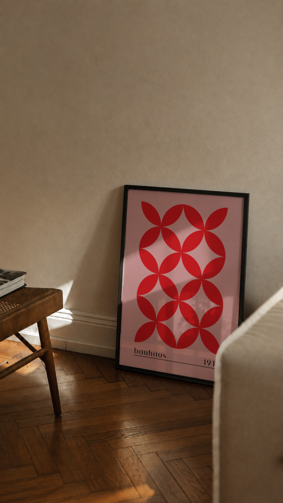 Bauhaus 1919 – Red and Pink Interlocking Circles Framed Art Print