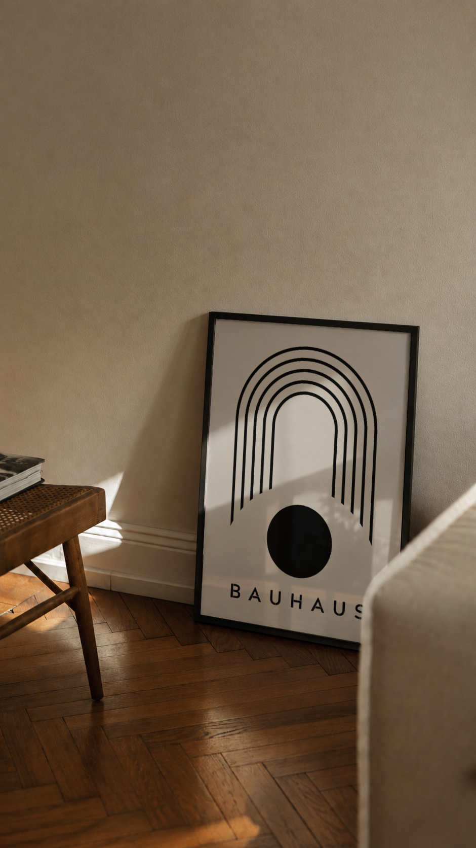 Bauhaus – Concentric Arch & Sun Minimalist Framed Art Print