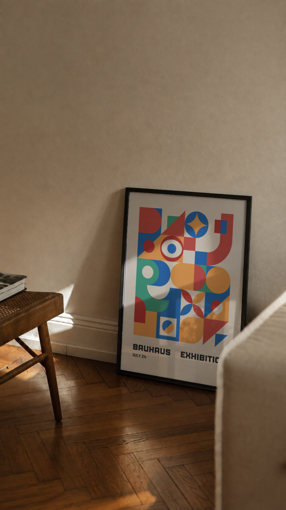 Bauhaus Exhibition July 1919 – Colorful Geometric Collage Framed Art Print
