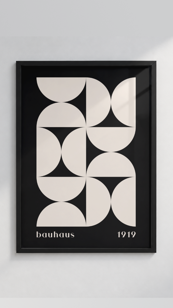 Bauhaus 1919 – Black and Cream Semicircle Framed Art Print
