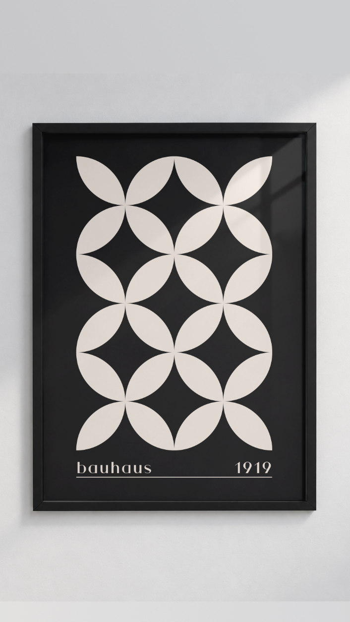Bauhaus 1919 – Black Interlocking Circles Framed Art Print